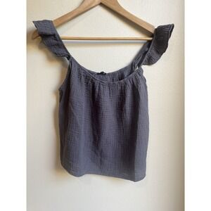 NWT Monrow XS Crinkle Gauze Tank Top Ruffle Charcoal 121330